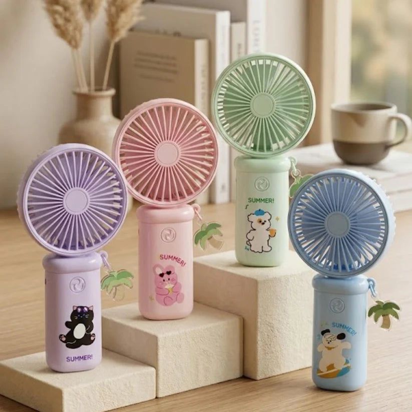 Cute Mini Handheld Fan — 3 Speed Portable Rechargeable Cooling Fan